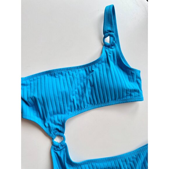 NWT AERIE Elite Blue Ribbed Cut-Out O-Ring Cheeky One Piece Swimsuit, Size M - Picture 5 of 12